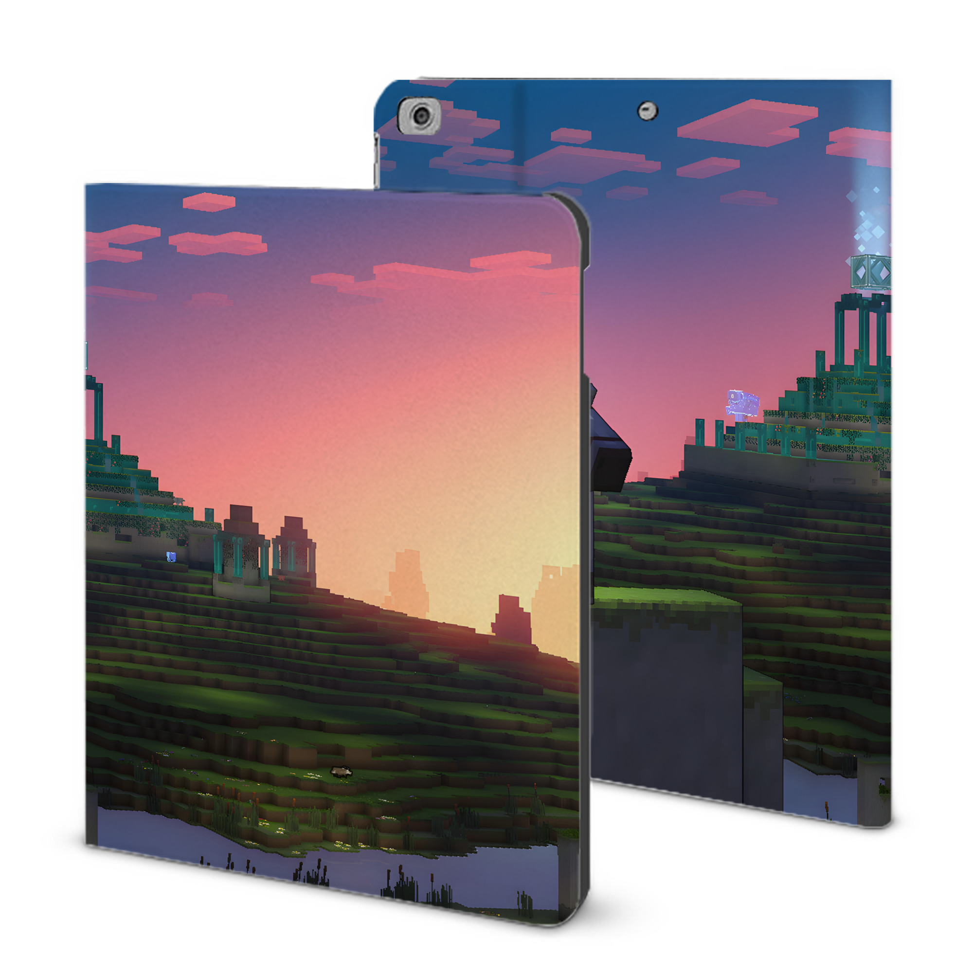 （画像用） マインクラフト ブロックの世界 Minecraft MC Block world IPad ケース ブック型 PUレザー TPU 耐衝撃 軽量 薄型 ペン収納なし 全面保護 IPad 各モデル対応